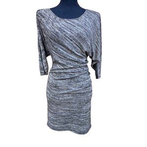 Max Studio Knit Mini Dress Tunic XS Gray Black Gold Shimmer Dolman Sleeve